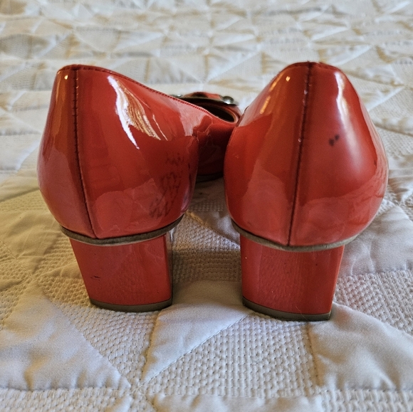 Salvatore Ferragamo Orange Patent Leather Block Heels, Size 6.5 - Picture 7 of 12